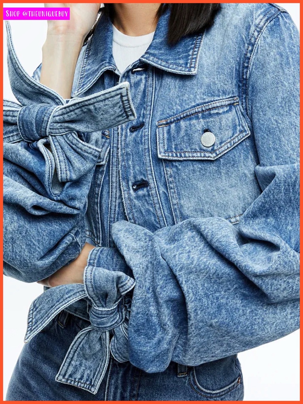 Alice + Olivia Tiff Denim Bow Sleeve Blue Jacket